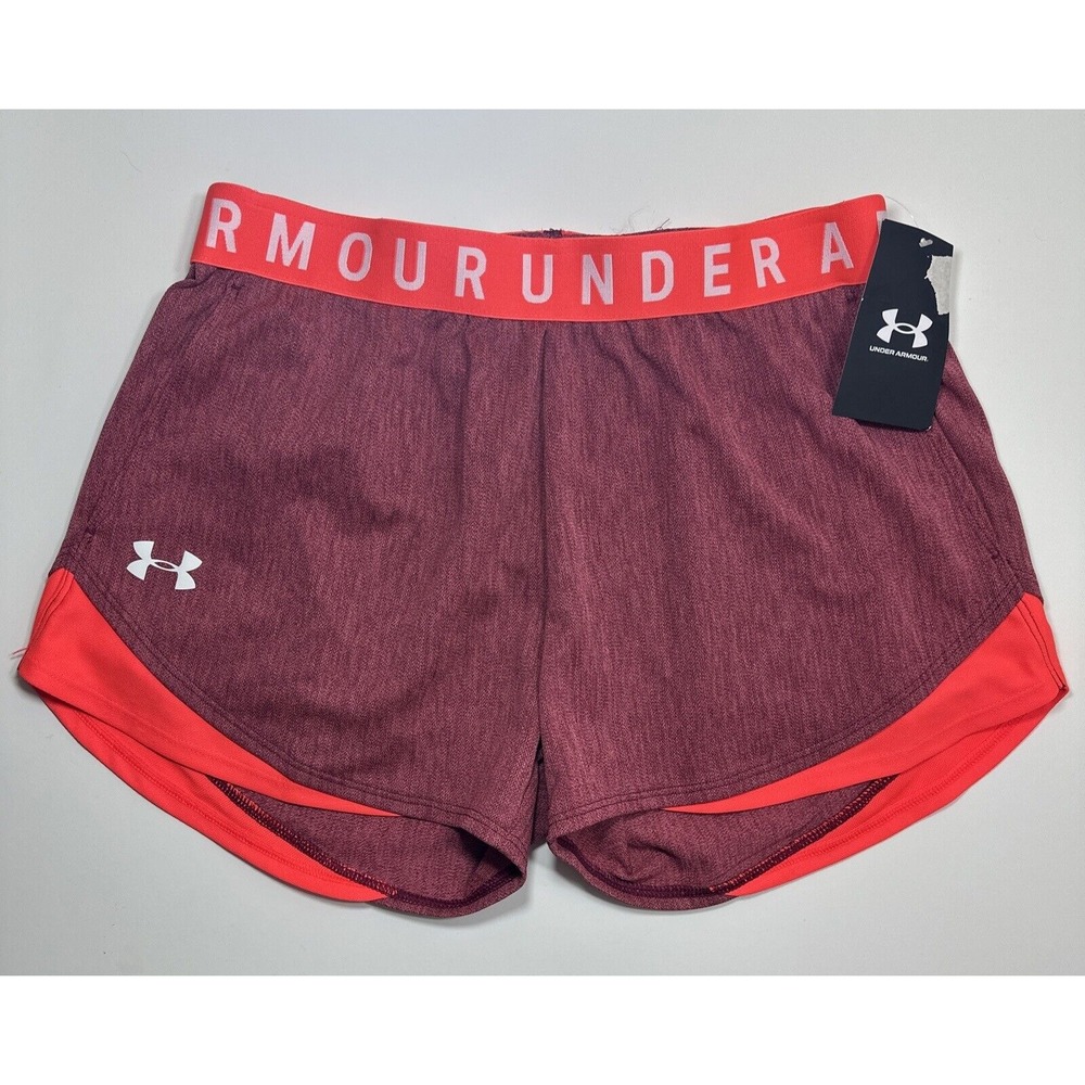UNDER ARMOUR Women Small Wildflower Beta Red Loose Play Up 3" Shorts NEW